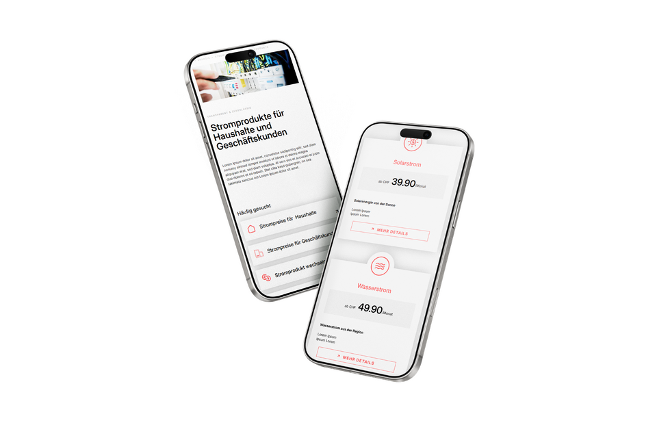 Responsive Website für Energieversorger auf Smartphone – Stromprodukte und Preise für Haushalte und Geschäftskunden